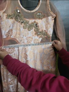 Elegant Peach Gown with Floral Embroidery