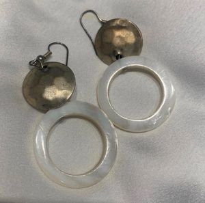Hammered Metal & Shell Hoop Earrings