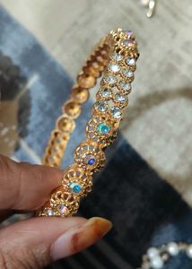 Elegant Gold Tone Rhinestone Bangles