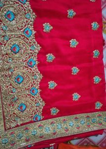 Red Embroidered Silk Saree