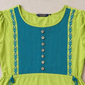 Stylish Lime &amp; Teal Asymmetrical Kurta