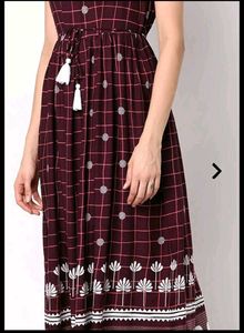 Maroon Printed dress with Tassel Tie