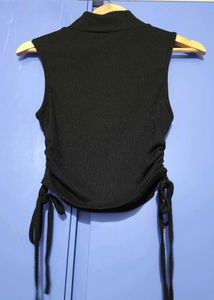 Sleek Black Mock Neck Ruched Top