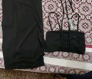 Chic Black Cord Set Dress with High Slit