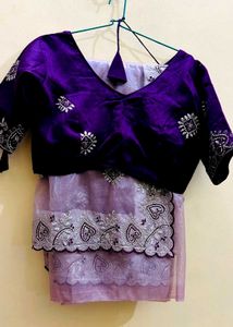 Embroidered party wear saree with stitch blouse