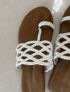 White Braided Flat Sandals