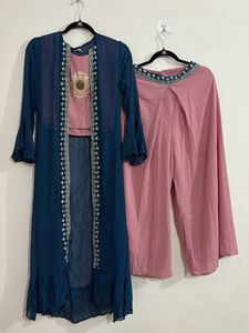 Elegant 3 piece Teal and Pink Ethnic Outfit