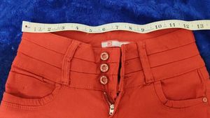 Red High-Waisted Button-Up Pants