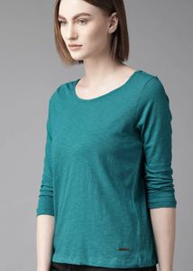 Roadster Teal Long Sleeve Lattice Back Top