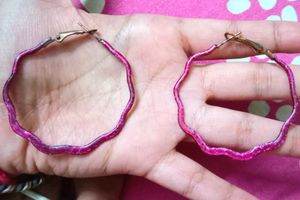 Pink Sparkly Enamel Hoop Earrings