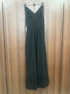 Chic Black Lace Trim Halter Jumpsuit