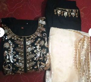 Elegant Black &amp; Gold Embellished Suit