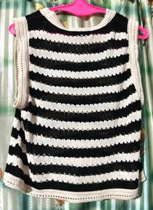 Oversized Striped Cropped Knit Top