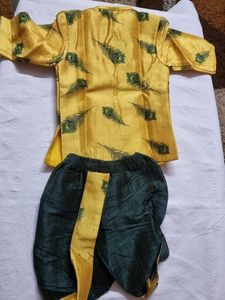 Yellow Peacock Dhoti Kurta Set