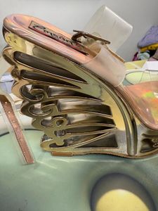 Stunning Gold Sculptural Wedge Heels