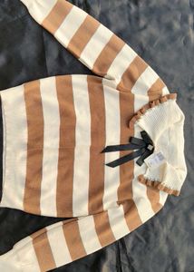 Striped Knit Sweater with Bow Detail