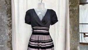 4208. Elegant Black &amp; Pink Striped Dress