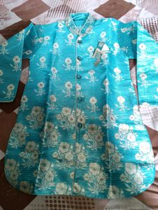 Teal Blue Kurta Set with Floral Print