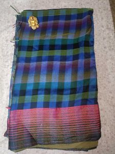 Vibrant Checked Saree with Pink Border