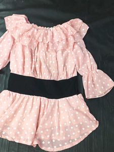 Chic Pink Polka Dot Off-Shoulder Top
