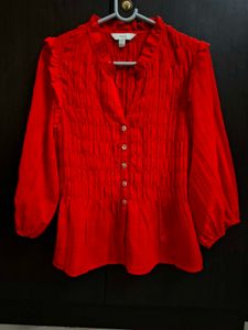 BRAND NEW/Shirred 3/4 Sleeve Button Through Blouse