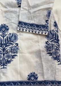 White Kurta with Blue Floral Print