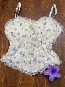 Floral Corset Top with Lace Trim