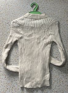 Ribbed Knit Button-Down Top