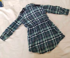 Green Plaid Button-Down Dress with Sequins