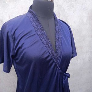 Navy Blue Lace Trim Robe