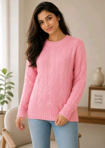 Chic Pink Cable Knit Sweater