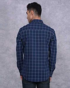 Men's Navy Blue Checkered Shirt