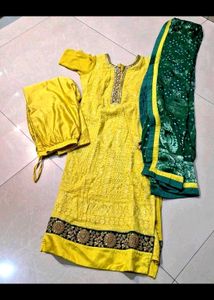 Yellow & Green Salwar Kameez Suit