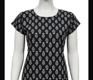 Black &amp; White Floral Print Kurta