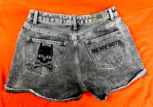 Tokyo Talkies Grey Distressed Graphic Denim Shorts