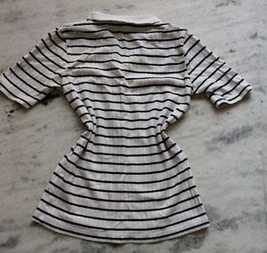 Striped Short-Sleeve Polo Top