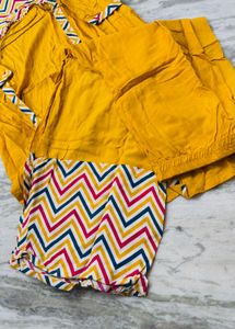 Vibrant Yellow Chevron Print Kurta Set
