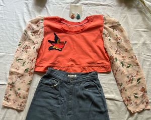 Chic Cropped Top &amp; Ripped Jeans Set
