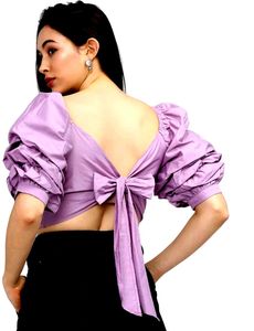 S Size Lavender Puff Sleeve Top