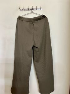 Olive Green Ribbed Wide-Leg Pants