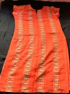 Orange Embroidered Kurta