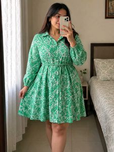 Zara Green Floral Print Shirt Dress - M/L Size