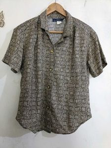 Vintage Geometric Print Button-Up Shirt