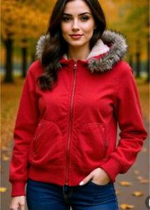 Red Faux Fur Trim Jacket JLO By Jennifer Lopez....