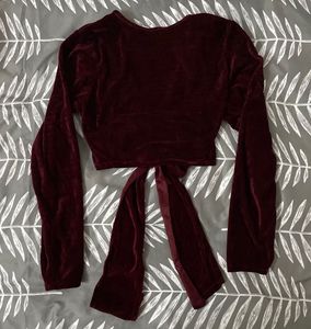 Velvet Wrap Long Sleeve Crop Top