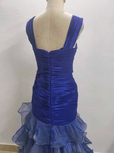 Elegant Blue Ruffled Gown