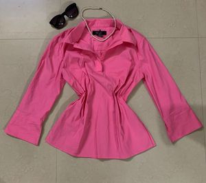 Chic Pink Collared Tunic Shirt
