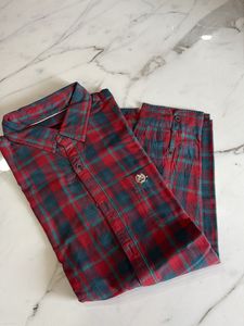 Classic Red &amp; Teal Plaid Flannel Shirt
