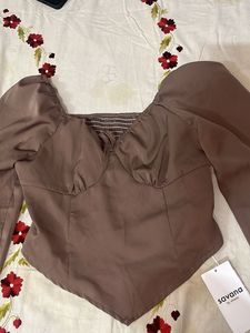 Chic Brown Puff Sleeve Top