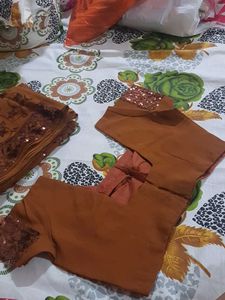 Sparkling Brown Saree &amp; matching blouse